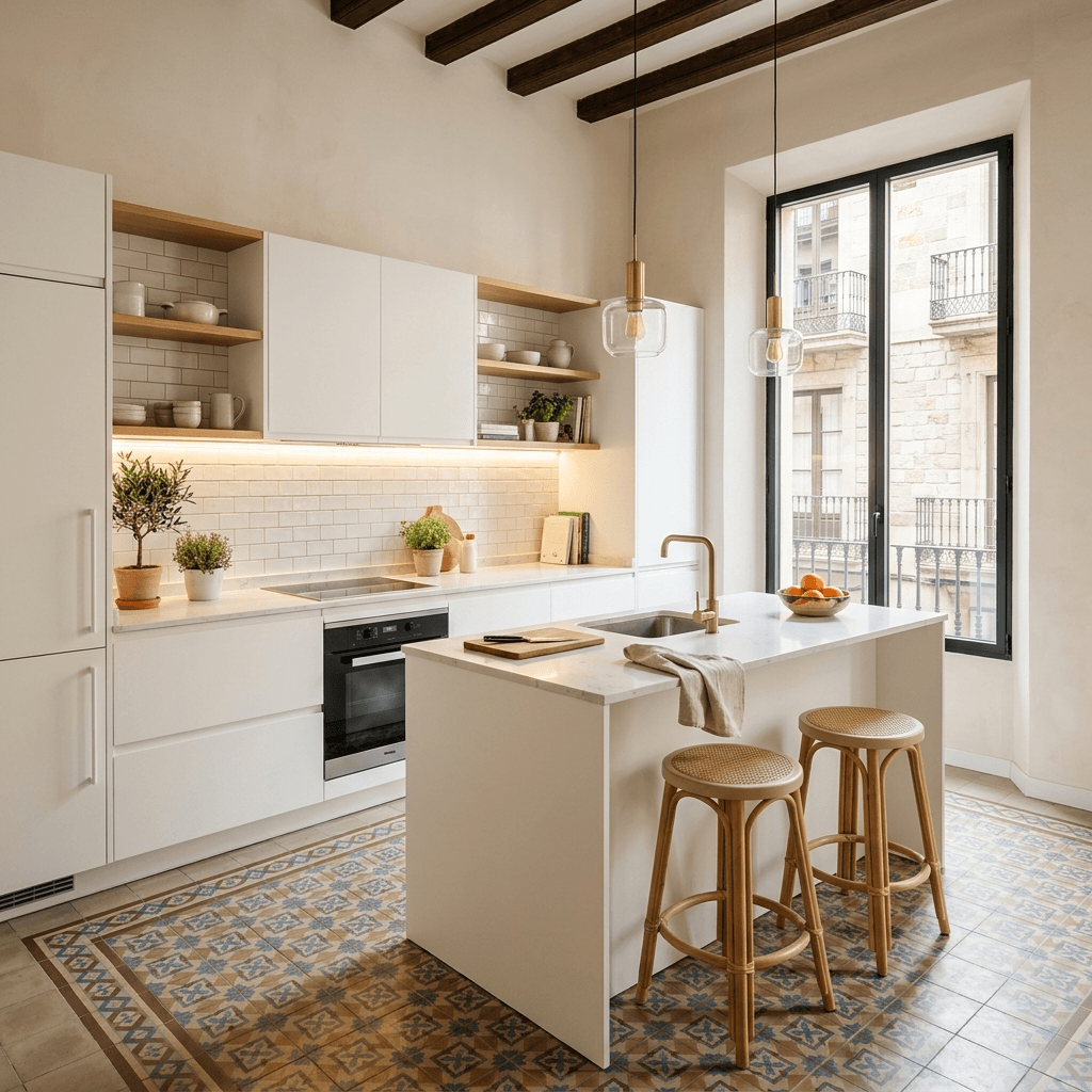 Cocina moderna abierta al salón reformada en Valencia | Reformas Integrales Valencia