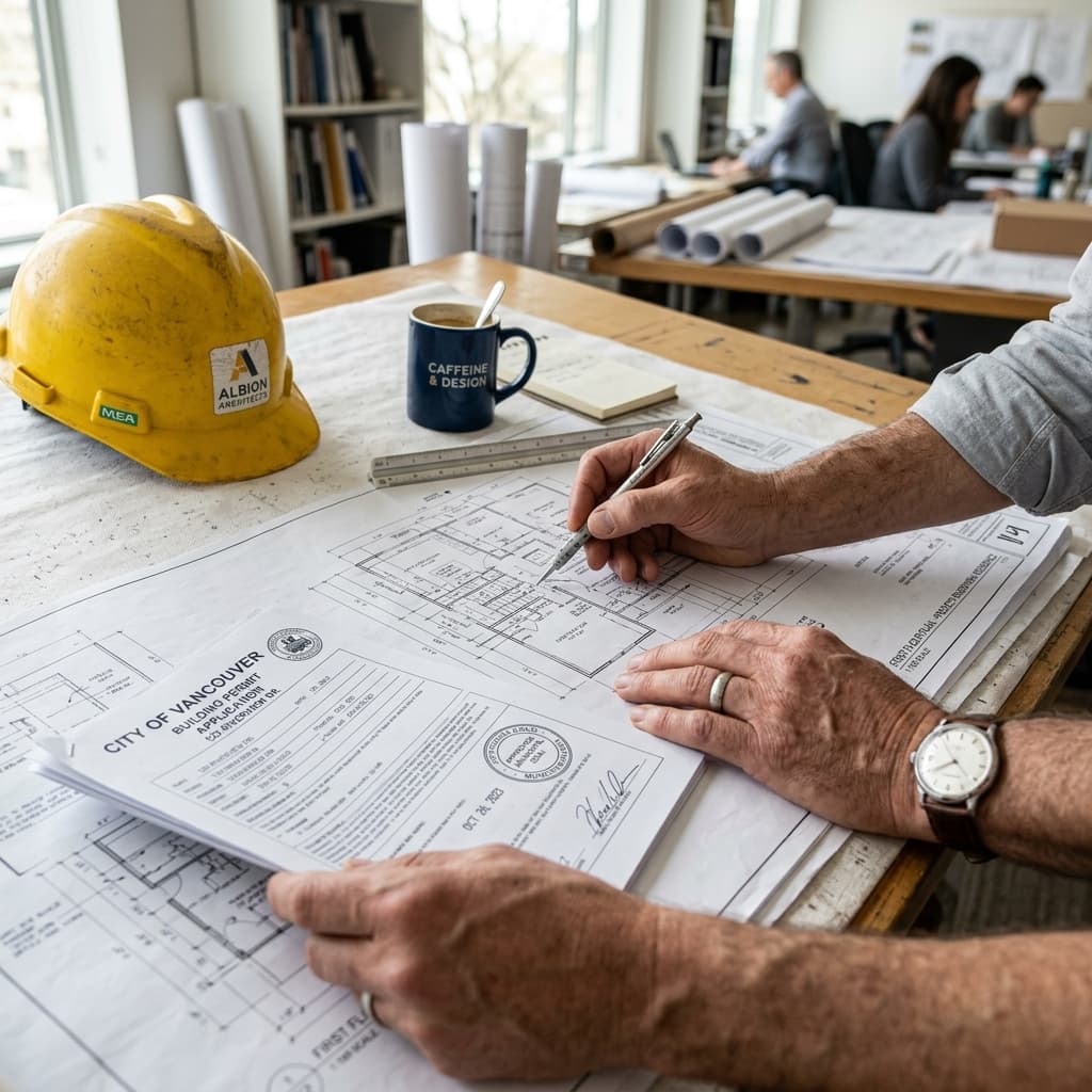 Planos de arquitectura y documentos de licencias del ayuntamiento de Valencia sobre una mesa | Reformas Integrales Valencia