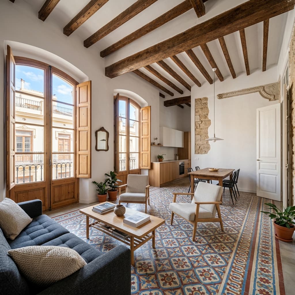 Reforma de piso antiguo en Valencia con suelo hidráulico recuperado y diseño moderno | Reformas Integrales Valencia