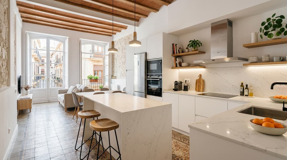 Reforma de cocina moderna en Valencia con encimera de cuarzo | Reformas Cocinas Valencia